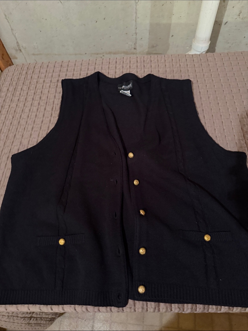 Classic Men's Black Knit Vest with Gold Buttons